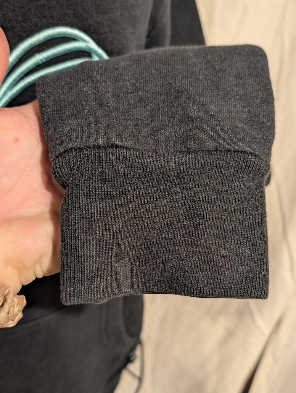 TNA Aritzia Charcoal Gray Baltic Hoodie with Teal Embroidered Logo Size Medium - Picture 4 of 10